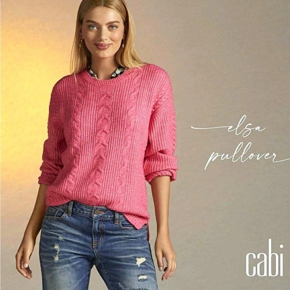 Cabi Elsa Cable Knit Crewneck Pullover Sweater Pink NWOT Size Small - Picture 1 of 9